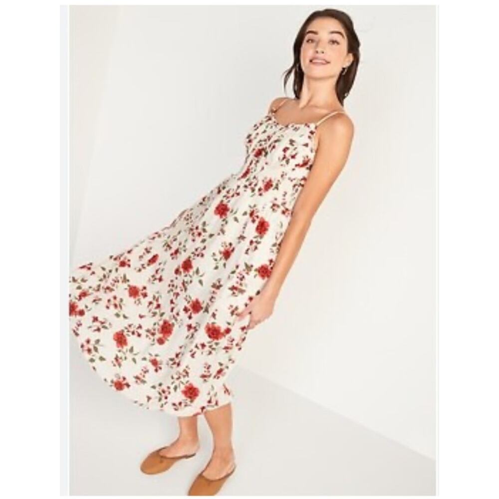 Old Navy Sweetheart Neckline Midi Dress Sz S Floral Cottagecore Romantic Spring